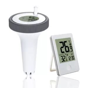 수상 수영장 물 온도계 - 낚시 연못 욕조 온수 수족관(흰색)을 위한 실내 온도 습도 모니터가 있는 읽기