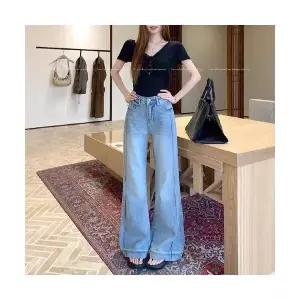 뚜에스틸로 여성 와이드 청바지 빈티지 여름 하이웨스트 긴바지 나팔바지 ADOR2