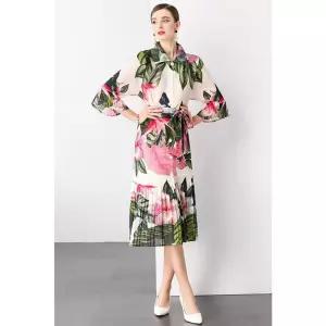 원피스 여성용 형 플레어 고급 정장 소매 프린트 트렌치 조거 프릴 긴팔 가디건 출근룩 크로스 셔링 SPO마
