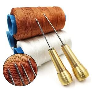가죽 바느질 키트 DIY 송곳 바늘 구리 손잡이 탑재 세트 캔버스 텐트 신발 수리 도구 나일론 실 포함
