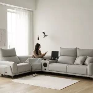 [우관제 갤러리] 몬테 4인 코너형 비건레더 가죽 리클라이너 소파+홈바 콘솔