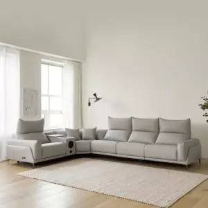 [우관제 갤러리] 몬테 6인 코너형 비건레더 가죽 리클라이너 소파+홈바 콘솔