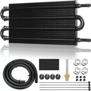 범용 5/16인치 변속기 오일 쿨러 키트 알루미늄 합금 4 패스 튜브 및 핀 키트(호스 장착 포함) 블랙