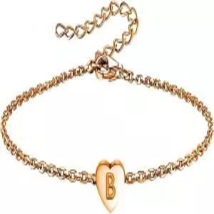 쿤비드 미니 사이즈 로즈 골드 이니셜 A-Z 레터 브레이슬릿 러브 하트 참 스테인리스 스틸 생일 조절
