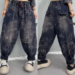 여성용 팬츠 빈티지 캐주얼 가을 빅사이즈 배기핏 프린트 청바지 배기 원픽3