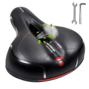 MSDADA 편안한 자전거 시트 쿠션 - 이중 충격 흡수 기능이 있는 남성용 넓은 컴포트 메모리 폼 패딩, 정지, 운동, 산악, 로드 바이크용 방수 안장