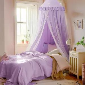 별빛이 있는 침대 캐노피 침대용 더블 레이어 여아 방용 프린세스 플레이 텐트 독서용 누크용 통기성 커튼