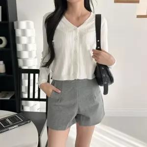 여성 FST-LM-0602 브이넥 F 아우터 골지 의류 가디건 세미크롭