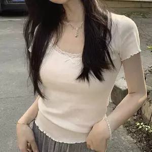 RNR-0089 반팔티 스퀘어넥 레이스 데일리 여리핏