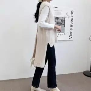 여자 트임 여자상의 언발 UPP 롱니트조끼 1048 니트조 2L 롱조끼 언발니트 니트 조끼