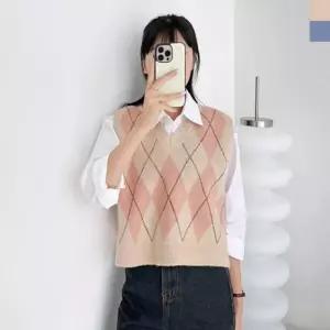 여성니트조끼 여성니트 캐주얼니트베스트 CAT 여자니트베 1074 여자도톰아가일브이니