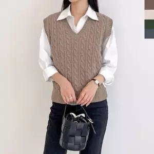 여자 여성 캐주얼 램스울 꽈배기 조끼 꽈배기조끼 겨울 CAT 따뜻한 1062 케이블 램스