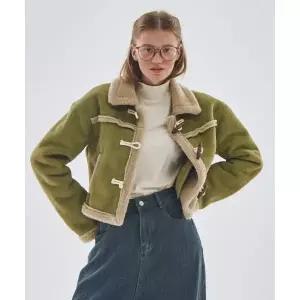 SOME PLACE 썸플레이스 더플 카라 스웨이드 숏 무스탕 점퍼 그린 742108