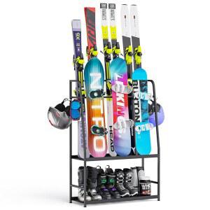 차고용 루르고 스키 랙, 스키, 스노보드, 부츠, 폴, 고글, 헬멧 등을 위한 프리스탠딩 스노보드 차고 지하실용 헤비 듀티 스틸 바닥 스탠드 정리함