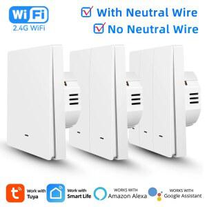 무선주입기 Tuya 스마트 WiFi 조명 스위치 푸시 버튼 중립선 없음 포함 라이프 App 제어 Alexa Google Home Alice