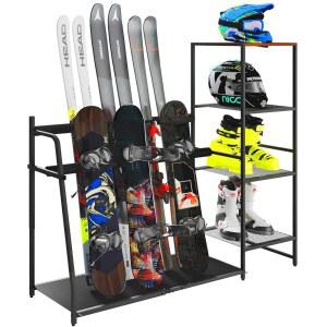 Ufyerutg 독립형 스키 랙 - 4쌍, 스노우보드 3팩, 부츠 홀더, 스키, 부츠, 폴, 고글, 헬멧 및 장비 정리 차고, 창고, 지하실, 애호가에게 이상적