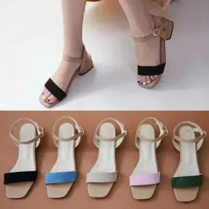 여성 샌들 컬러 키높이 일자 푹신한 미들힐 스트랩 NdZ8+4aSr