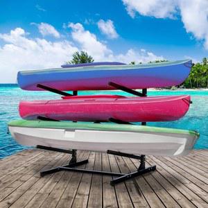 NouraVita 카약 보관 랙 - 조절 가능한 행거 시스템이 있는 튼튼한 랙, 카약, 카누, 서핑 보드, 패들보드 및 스키용 독립형 실내 /실외 랙(3단계)