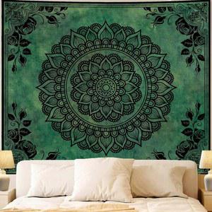 침실 미학을 위한 압디들 보호 만다라 그린 태피스트리, 히피 인디언 빈티지 꽃 장식 벽걸이, 보헤미안 천장화 식물 아트 배경 벽 기숙사 거실 51인치 X 60인치