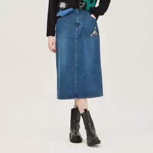 [베네통]볼링 자수 데님 스커트_BASK92511