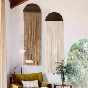 2개의 마크라메 벽걸이 보호 벽 장식 수제 아트 태피스트리 웨딩 배경 13.7인치 W x 51인치 거실 침실 헤드보드 장식용