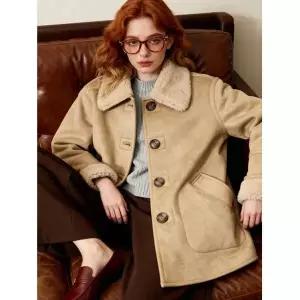 라벨르by신영모피 호주산 양모 배색 무스탕 하프코트