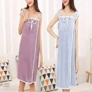 [에이치플러스몰]여성 원피스처럼 입는 극세사 샤워가운 랩 원피스