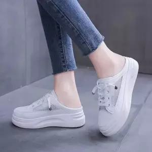 메쉬 소재 여성 키높이 스트랩 디테일 뮬 스니커즈 뮬 블로퍼 뮬슬리퍼 뮬스니커즈