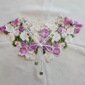 러블리 플라워 자수 케이프 탈부착 가능 숄 레이어드 여성스러운 공주 꽃무늬 수제 넥카라