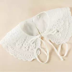 3단 플라워 레이스 프릴 페이크 넥카라 리본 스트랩 쉬폰넥케이프 면레이스넥케이프