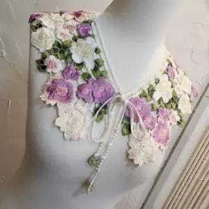 조절 가능한 탈부착 카라 넥케이프 자수 꽃 여성 인조 레이어드 어깨숄 스카프 세일러카라