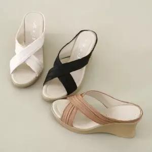 로우 웨지힐 여자 여름 데일리 슈즈 엑스자 슬리퍼 여성슬리퍼 여름슬리퍼 발편한슬리퍼