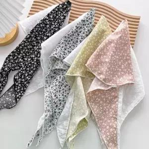 여성 플라워패턴 이중 레이스 쁘띠스카프 잔꽃 머플러 쁘띠스카프 레이스스카프 봄스카프