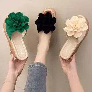 TC2 여성용 러블리 여름 시원한 굽높은 통굽슬리퍼 통굽슬리퍼 꽃슬리퍼 키높이쪼리