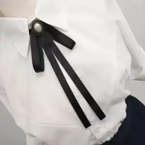 블랙 리본 진주 브로치 넥타이 학교 졸업 입학 학예회 발표회 합창단 기념일 촬영