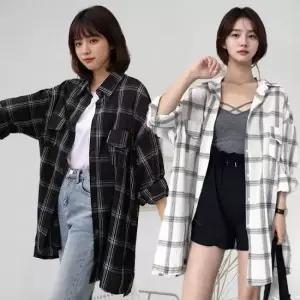 TBZ 체크 셔츠 클래식 캐주얼 단독 이너 스타일 여성남방 단순한셔츠 패션셔츠 아우터셔츠