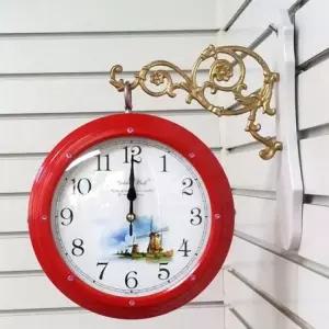 GB2288 무소음핑크큐빅양면 벽시계 레드풍차 제조한국 양면벽시계 무소음시계 주얼리시계