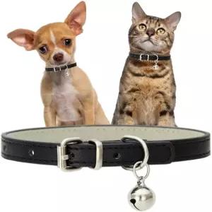 블랙 캣 칼라와 벨 가짜 가죽 강아지 퓨 베이직 보이 고양이 목걸이 XXS 스몰 소형 애완동물 수컷 개 작은