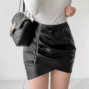 여자 겨울 레더 가죽 지퍼디테일 랩 미니스커트_3