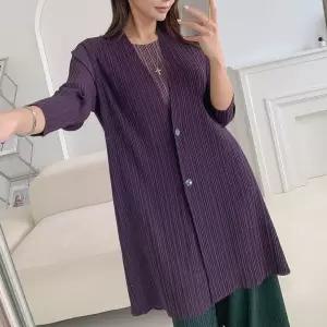[하프클럽/옷자락]여자 옆트임 루즈핏 플리츠 주름원단 진보라 롱가디건