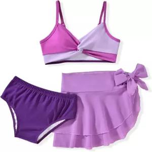 하이하 여아 수영복 3피스 비키니 커버업 스커트 사이즈 6-12