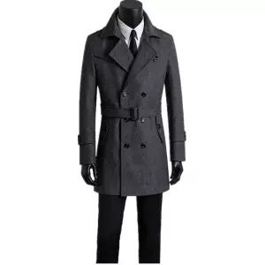 해군 스타일 독일군 더블 카라 남성 트렌치 코트