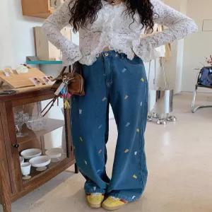 데님 반바지 컬러풀 복고풍 허리밴딩 여성청바지