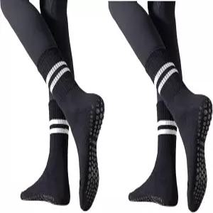 플라이도 필라테스 그립 양말 포함 여성 요가용 논슬립 롱 퓨어 바레 발레 댄스 운동 2-5팩