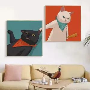 고양이팝아트 커플 장식 거실 인테리어 매장 일러스트 그림액자 벽걸이