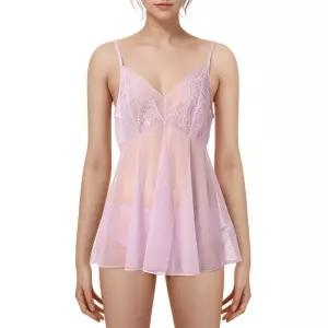 비비안 [대박할인]여리여리 여신핏 시스루 캐미솔 슬립 핑크스킨 2컬러 세트 CS1901A