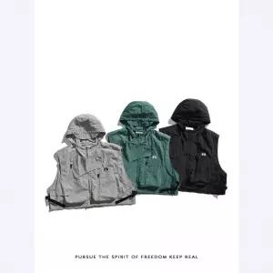 남친 빈티지 아웃도어 멀티 캐쥬얼 나시 민소매 숏 후드 커플 조끼 admr1