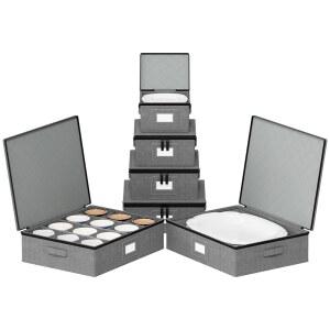 SpaceAid 중국 보관 용기 6팩, 쌓을 수 있는 하드 쉘 퀼트 케이스, 소프트 플레이트 분리기, 접시, 플래터, 머그잔, 컵용 이동 용품 포장 상자 (그레이)