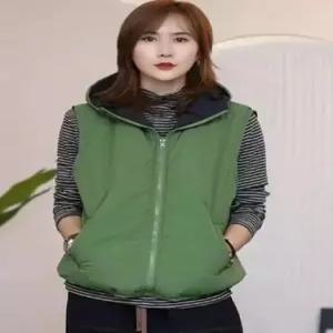 캐주얼 여사친 조끼 양면 후드 패딩 순판 민소매 ST1