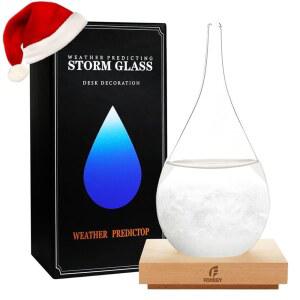 폭풍 유리 예측기, 나무 받침대가 있는 유리구, 크리스마스 장식 스노우 글로브, 예보소